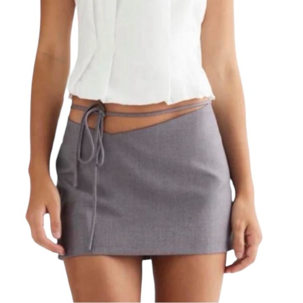 Lioness Diez Mini Skirt Slate  Gray Tie-Up Short Trending Bodycon Skirt